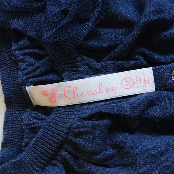 cherokee navy blue fine knit cardigan sweater with tulle bow 2T toddler girls - Picture 5 of 7